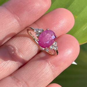 NWT Natural Pink Ruby with CZ Accents in Rose Gold Tone 925 Silver Ring Size 6